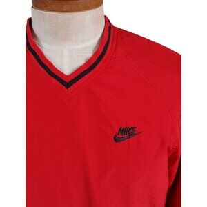 Nike Baseball Windbreaker Mens M Red Pullover Mesh Lined Pockets Black Swoosh